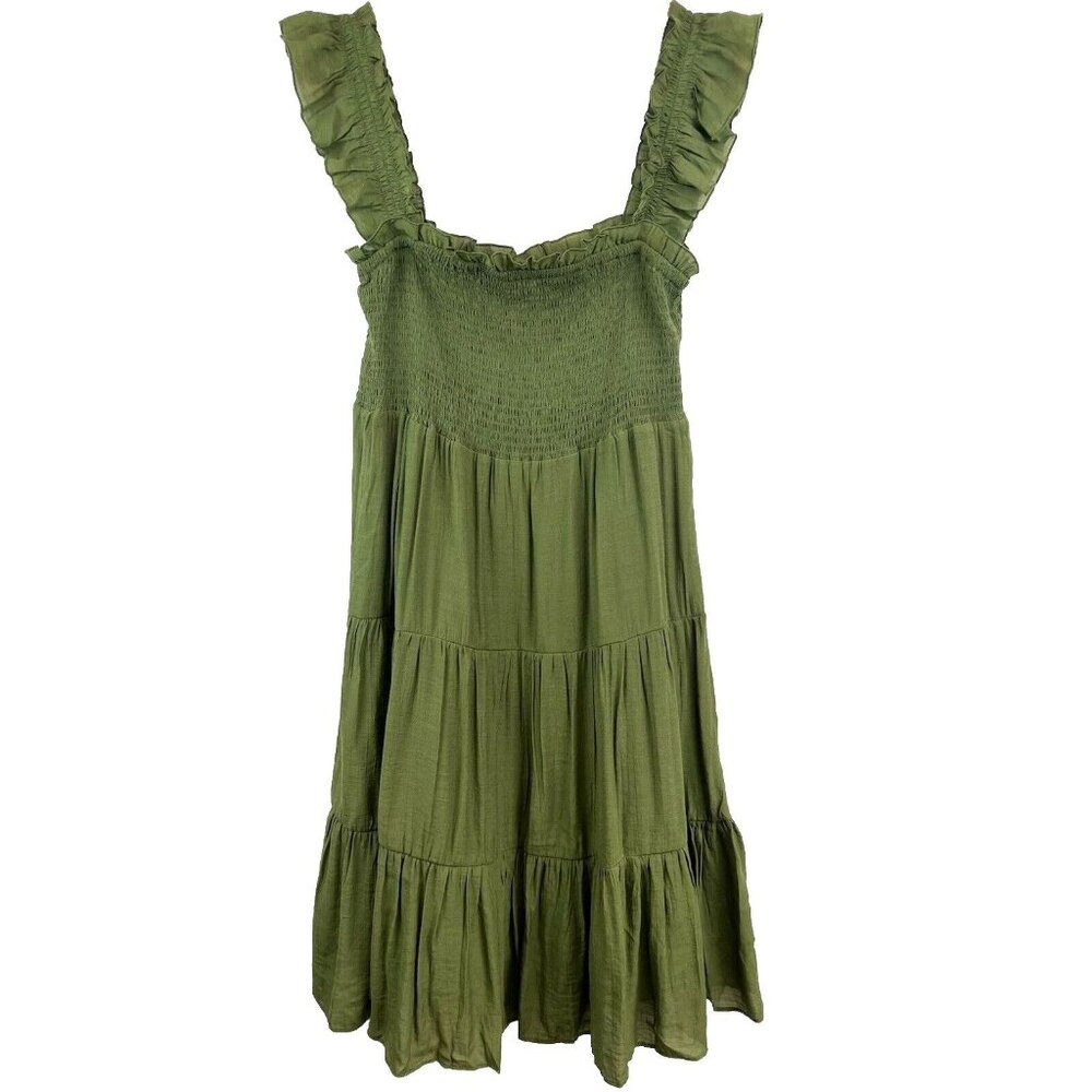 Nanette Lepore Womens Dress 14 Green Crinkle Gauze Smocked Ruffles Boho Sundress